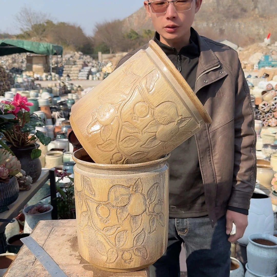 紫砂花盆口21高23（两个石榴柴烧