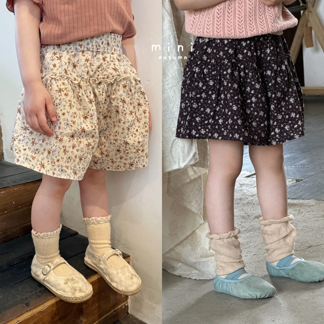 现货「MINI AUTUMN」【初夏花事】百搭碎花短裤女小童夏阔腿裤XX093