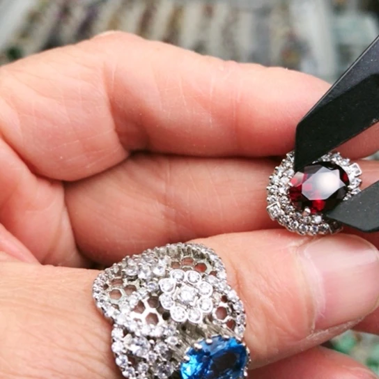 石榴石银S925镶嵌戒指