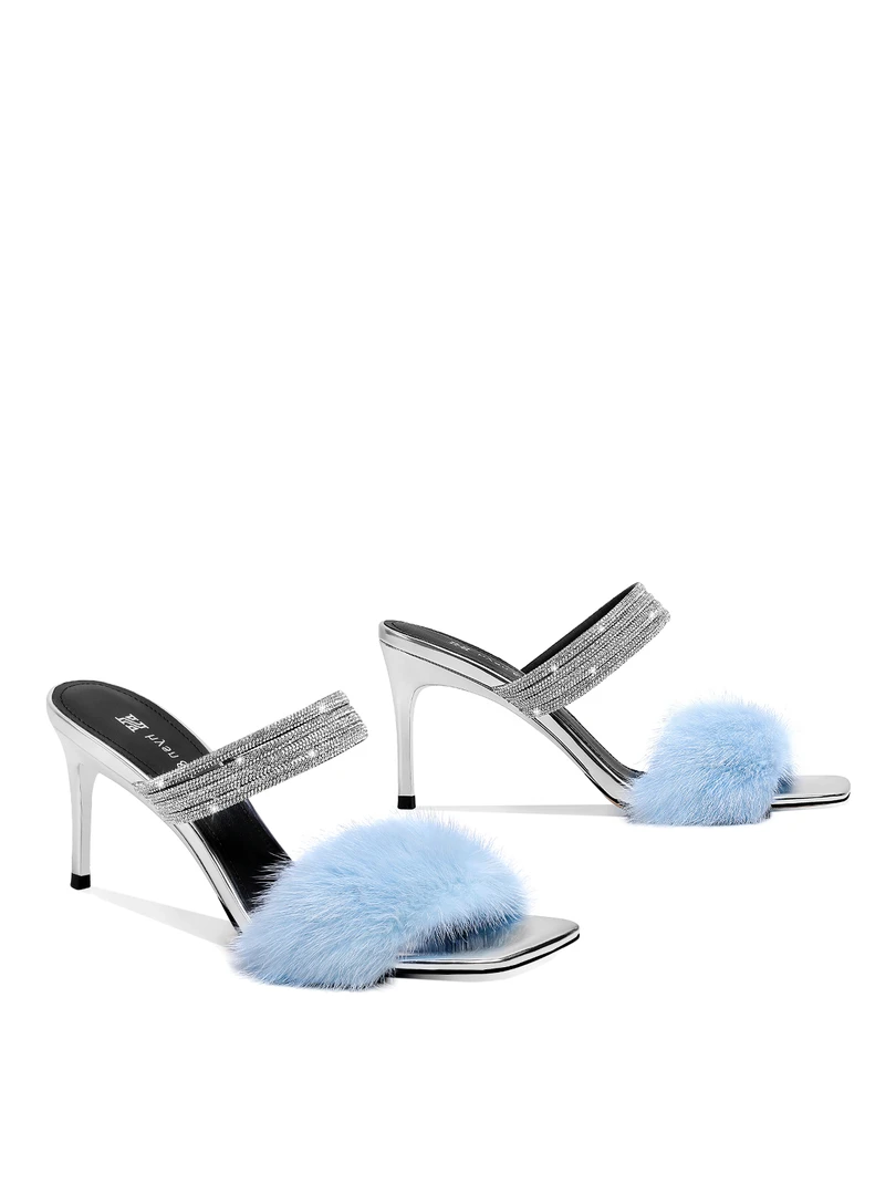 慵懒风奢华毛毛凉拖女鞋高级感鞋子女鞋细跟高跟凉拖鞋外穿露趾