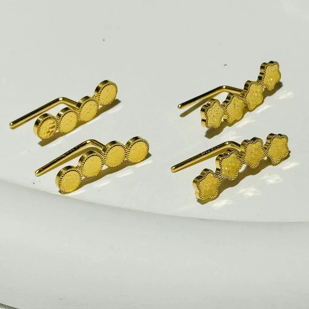 黄金足金999轻奢闪耀龙鳞七字耳环