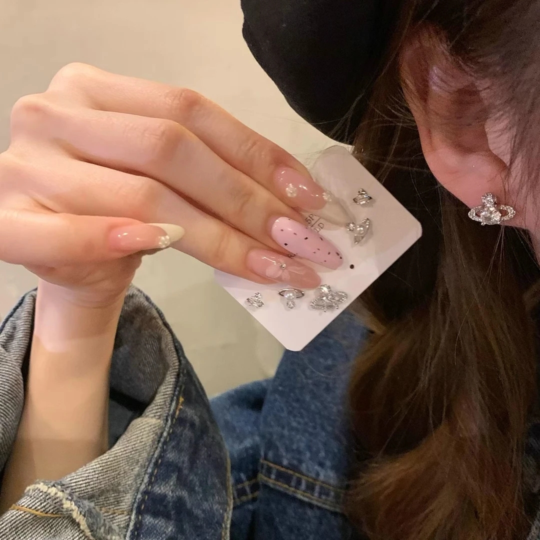 925银耳饰 6件套!少女小巧时尚百搭小众设计感温柔耳钉镶钻韩气质