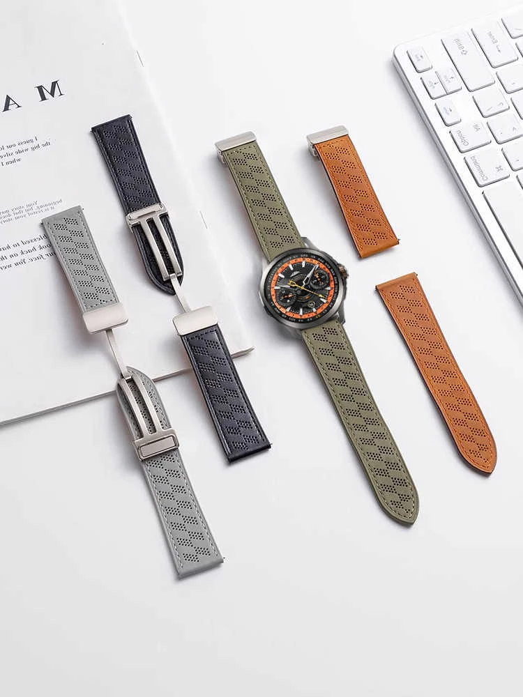 适用小米/watch手表磁吸扣真皮表带运动透气夏天智能手表链腕带