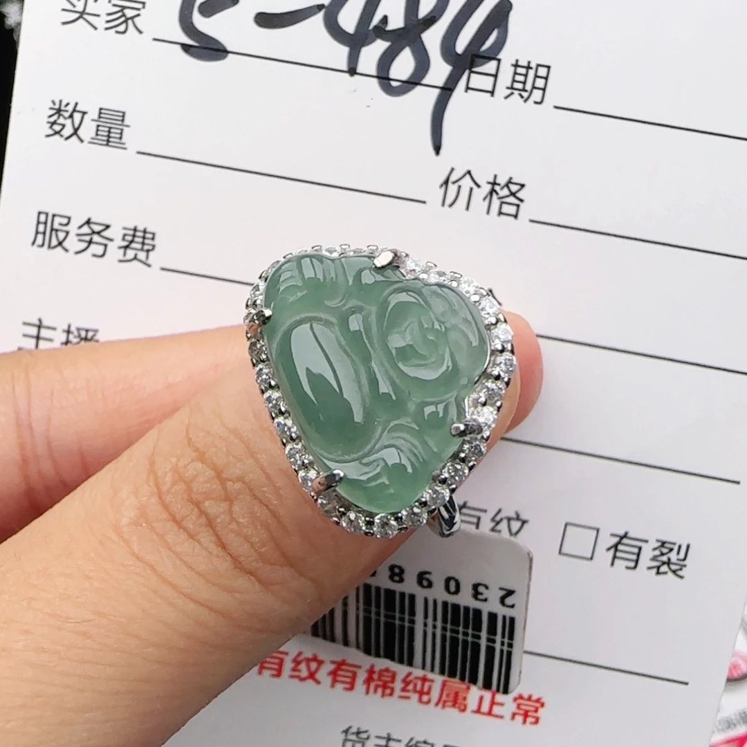 翡翠戒指银S925镶嵌戒指