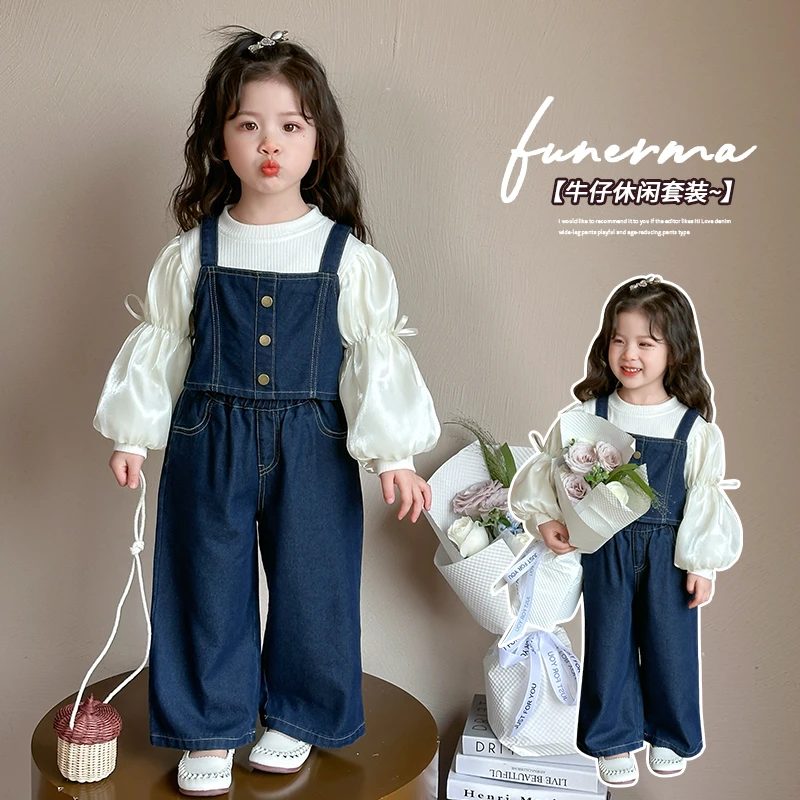 女童春装套装2024新款洋气儿童吊带牛仔三件套女宝宝春秋季衣服潮