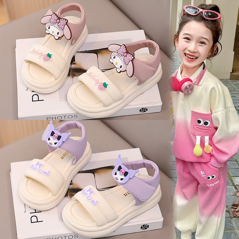 童鞋女童凉鞋夏季2025新款库洛米儿童公主凉拖露趾沙滩鞋女孩