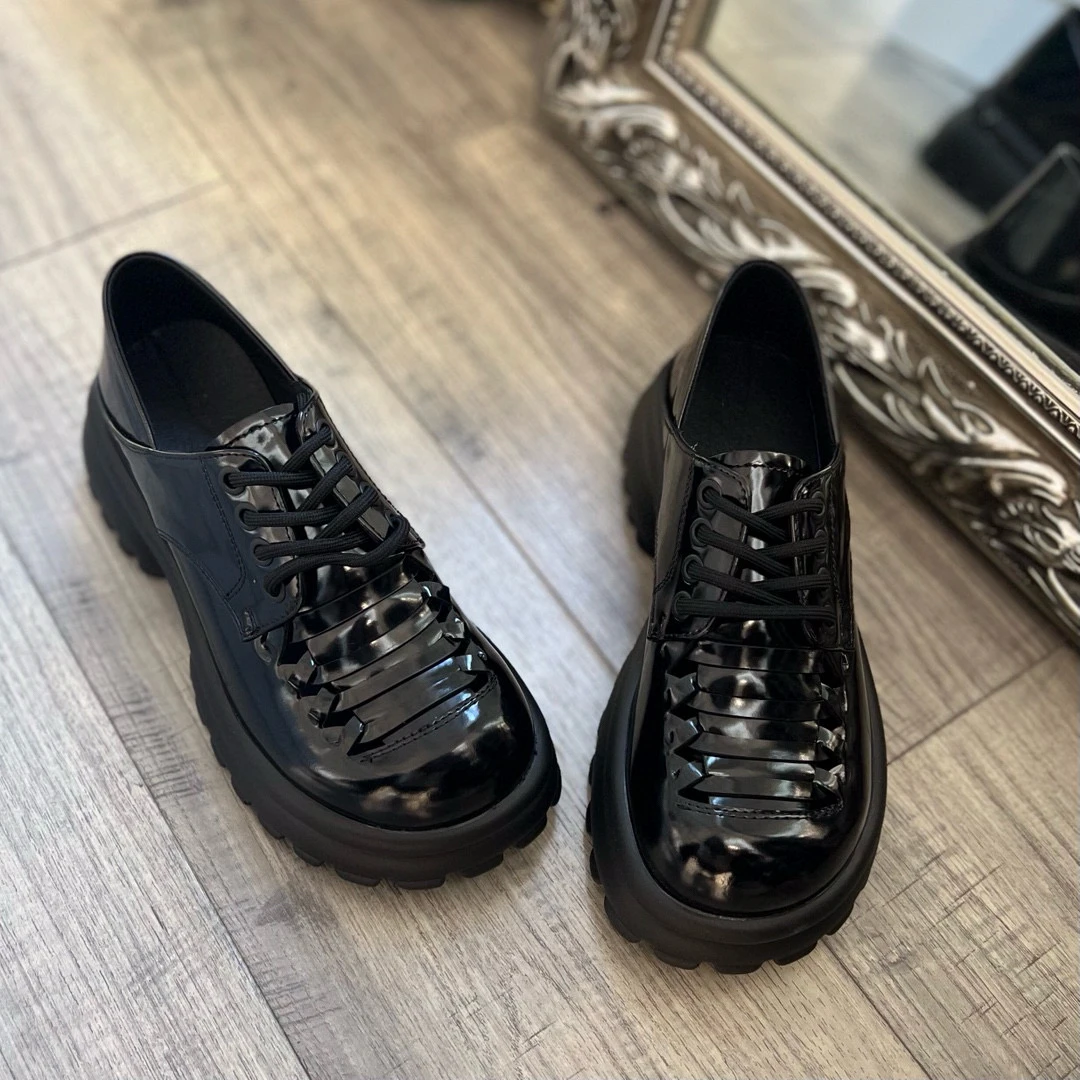 「球宝家」“年货捡漏”复古光面系带乐福鞋增高小皮鞋ffbl D503-9