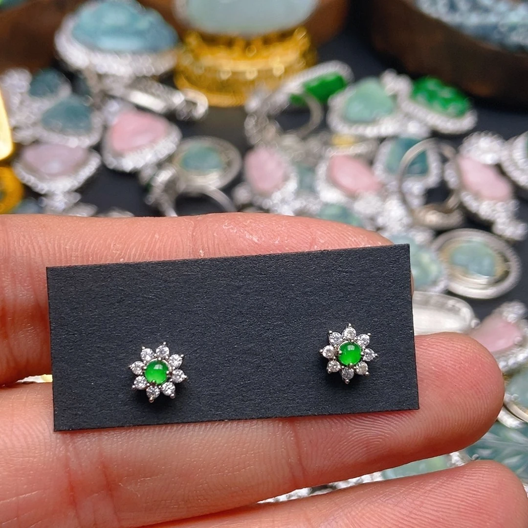 翡翠耳钉银S925镶嵌康*603耳钉