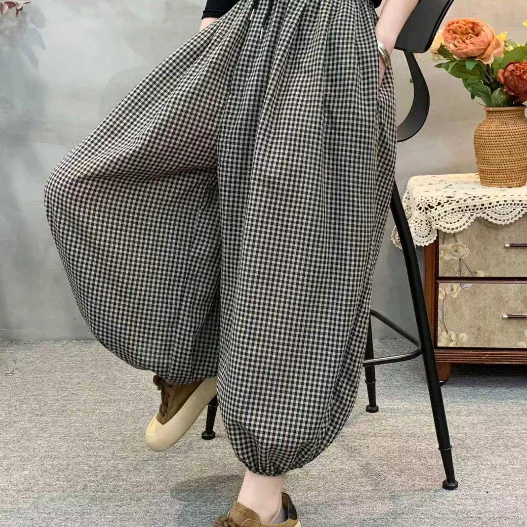 024早秋新品潮牌千鸟格灯笼裤舒适透气