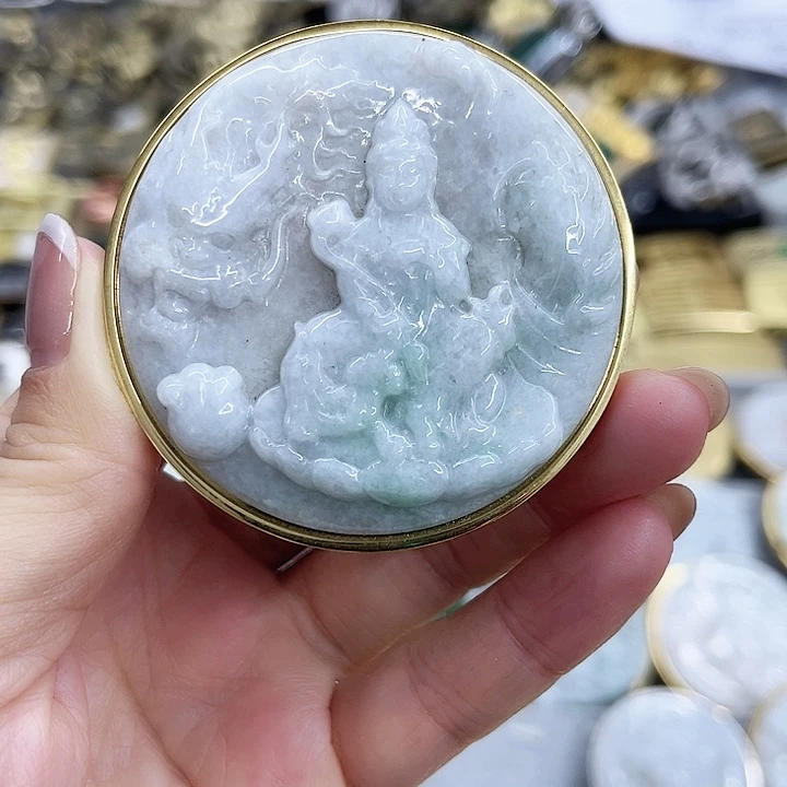 实心黄铜镶嵌翡翠的4.0宽