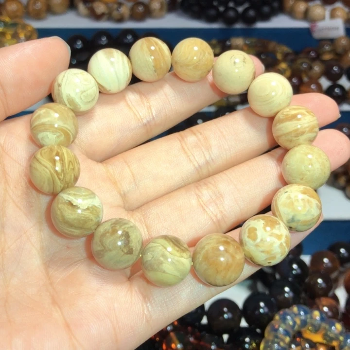 未镶嵌琥珀手链馆藏级瓷白根满蜡手串