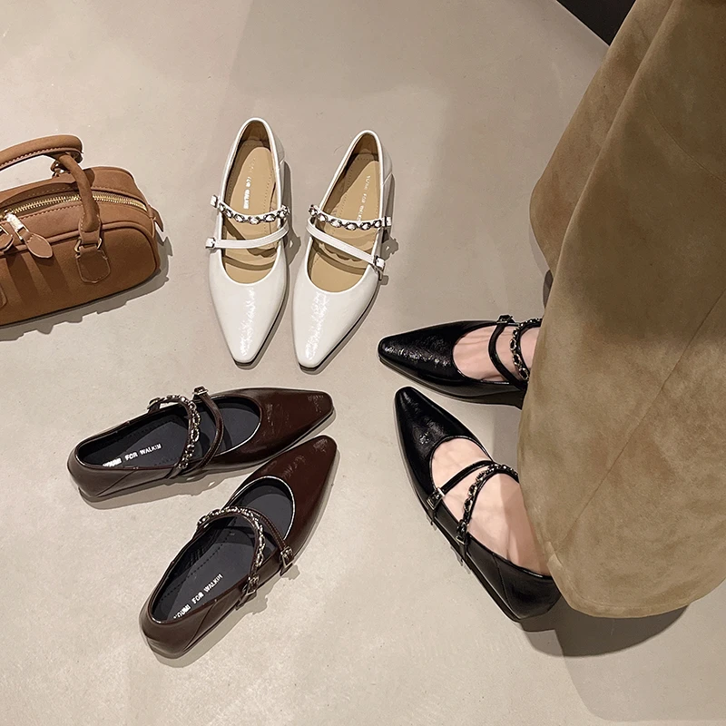 女鞋单鞋复古法式粗跟高跟方头鞋子百搭夏季春季平底尖头浅口中跟