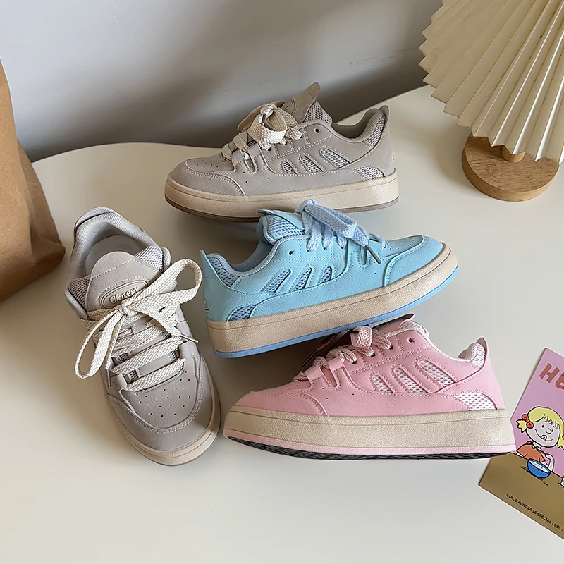 希玥乳胶鞋垫/多巴胺厚底面包鞋女鞋2025新款圆头复古板鞋小白鞋