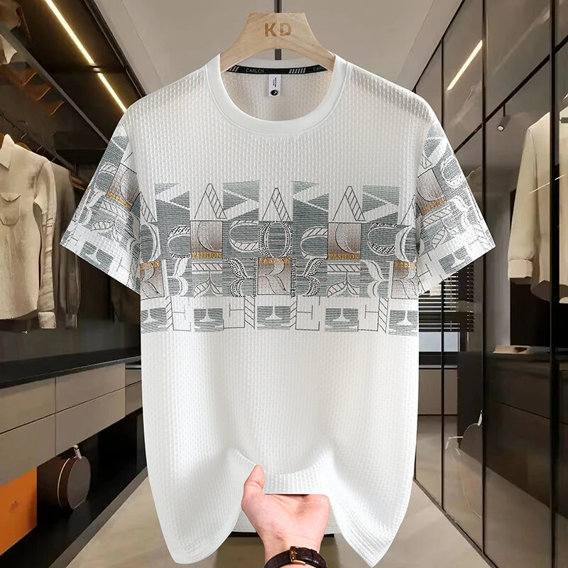 2025新款男士短袖冰丝T恤夏季休闲圆领速干潮流上衣青年休闲百搭t