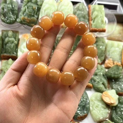用***9手链未镶嵌和田玉（糖玉）