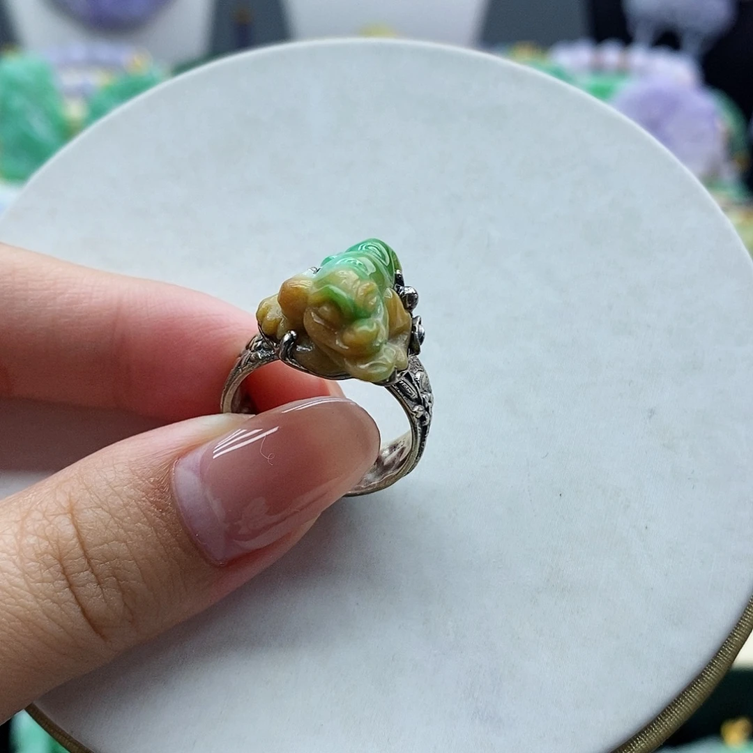 观***月翡翠银S925镶嵌戒指