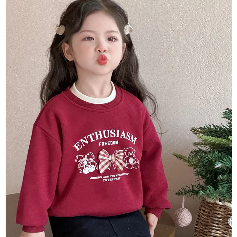 【思晨家】女童加绒卫衣秋冬季2025新款保暖打底衫可爱宝宝休闲上衣