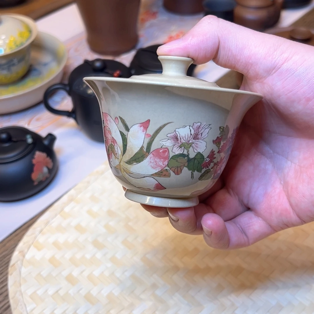 秀*吴宝龙老师多道刻填无釉磨光白泥盖碗