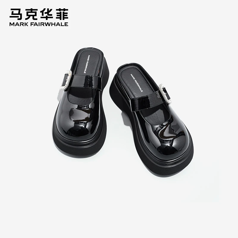 马克华菲包头拖鞋女夏外穿2025新款厚底增高一脚蹬玛丽珍半拖鞋女