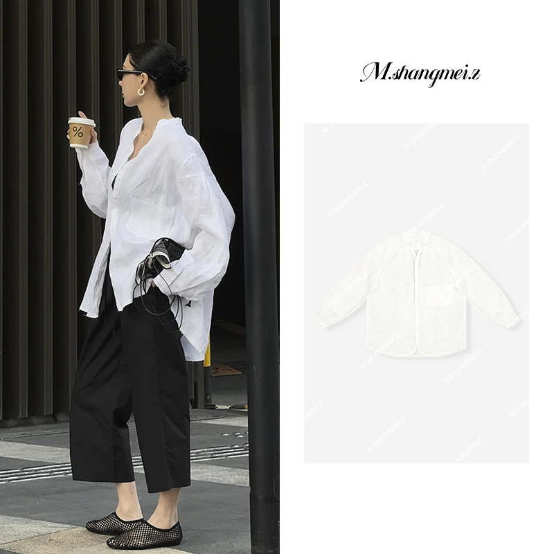 M.SHANGMEI.Z/沐熙【仲夏夜梦】美大哥立体裁剪净版亚麻衬衣X032269