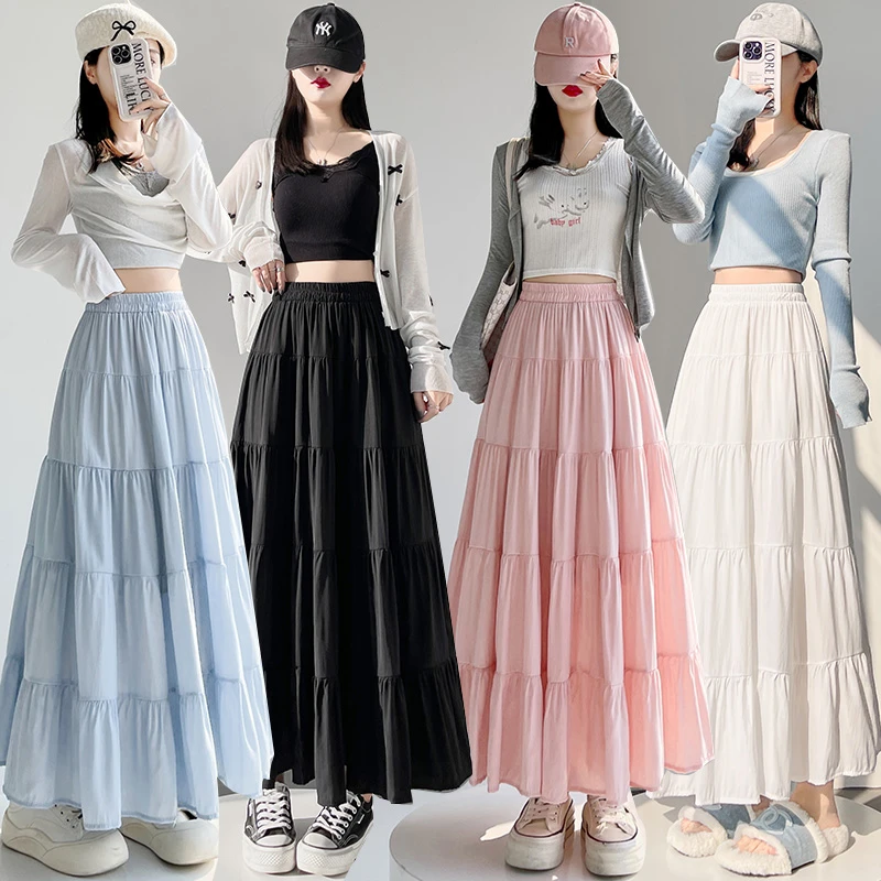 实拍 温柔气质蛋糕半身裙女2025春夏高腰显瘦百搭大摆伞裙A字长裙