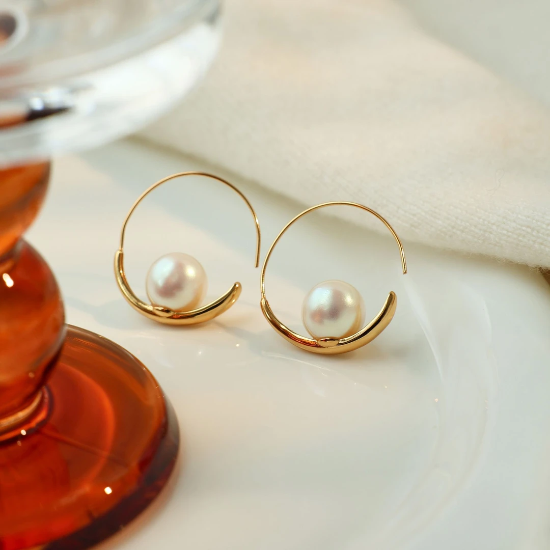 研初 925银耳饰 简约C形悬月耳圈气质名媛轻奢复古法式经典设计感