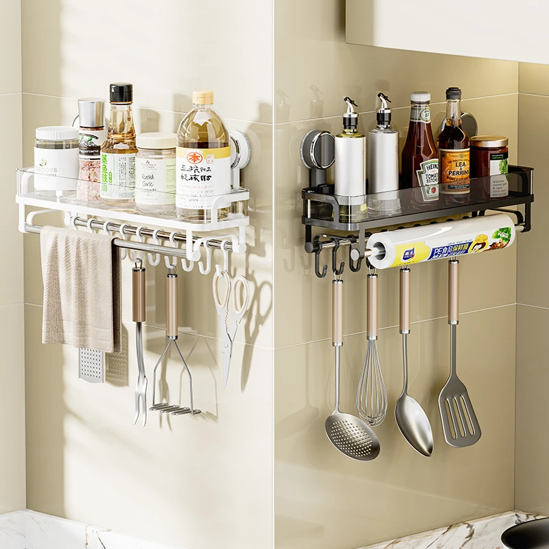 吸盘厨房置物架多功能家用锅铲勺子卷纸架抹布调料厨房收纳收纳架