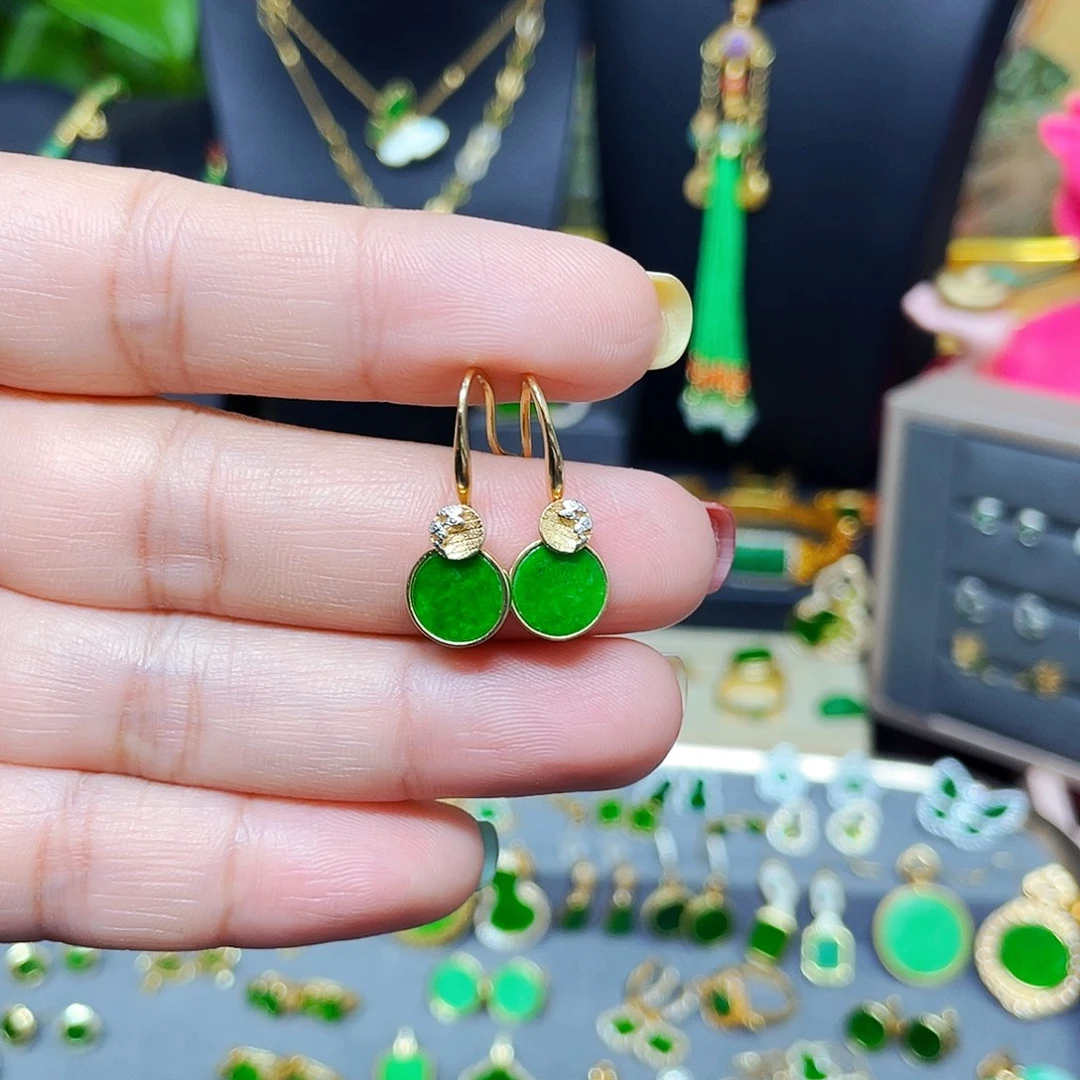 翡翠银S925镶嵌耳饰翡翠