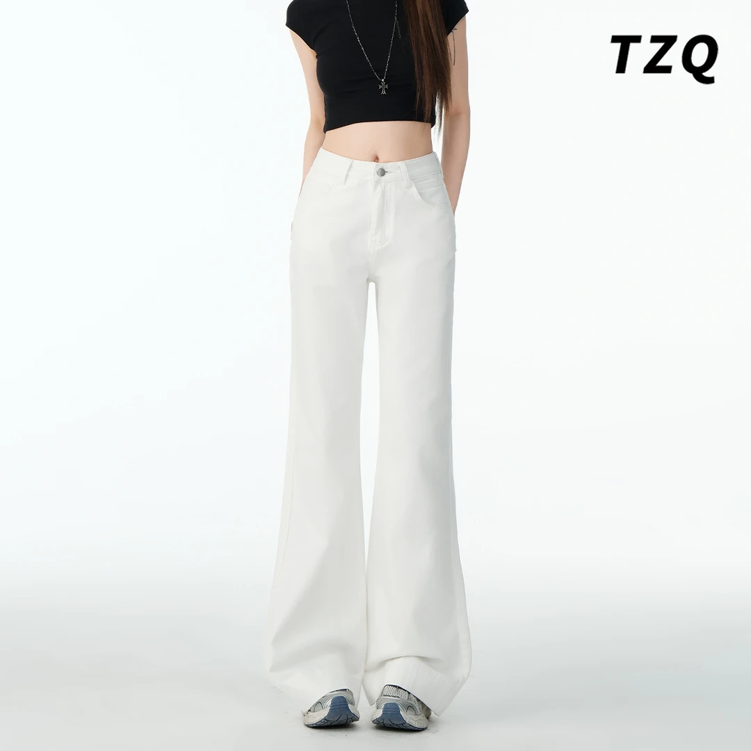 白色三防微喇牛仔裤女款爆款2025秋季高腰显瘦不贴腿修身喇叭裤子