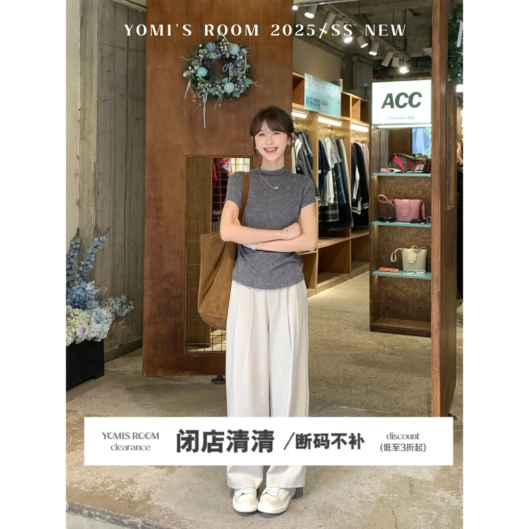 【现货】YOMI小个子【早春私藏】百搭显瘦休闲直筒裤白色女春季