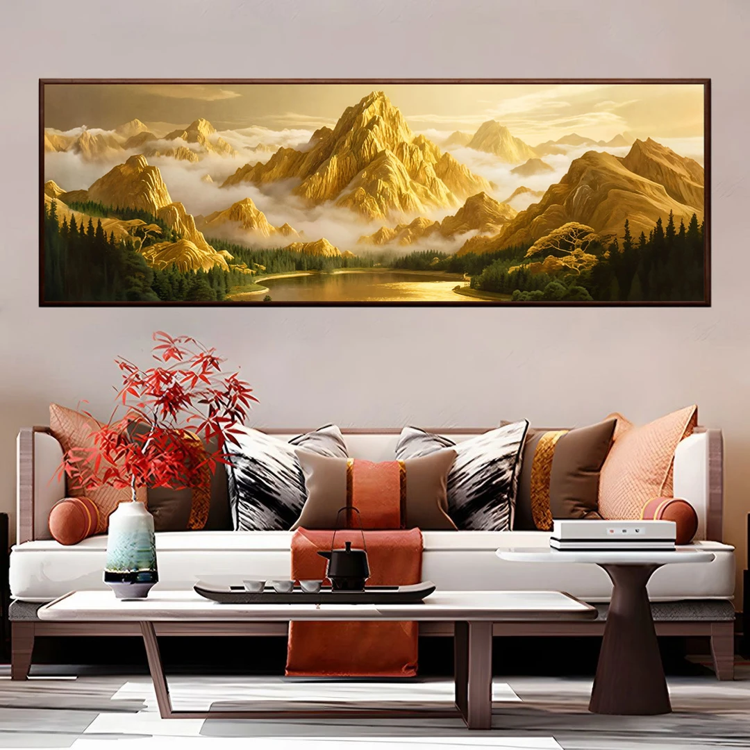 352-62*185日照金山聚宝盆山水画客厅沙发背景墙卧室办公室装饰画