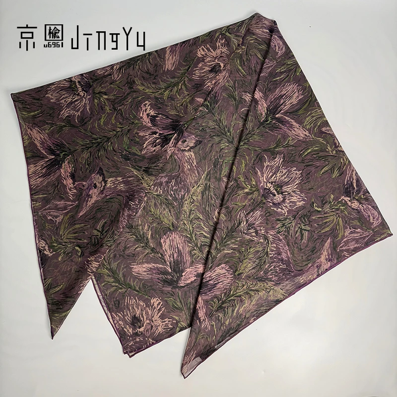 京榆 丨紫茉丨100%桑蚕丝帛罗纱时尚百搭大方巾丝巾披肩106*106cm
