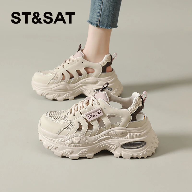 星期六复古运动凉鞋女2025新款夏季百搭小众鞋子镂空薄款老爹女鞋