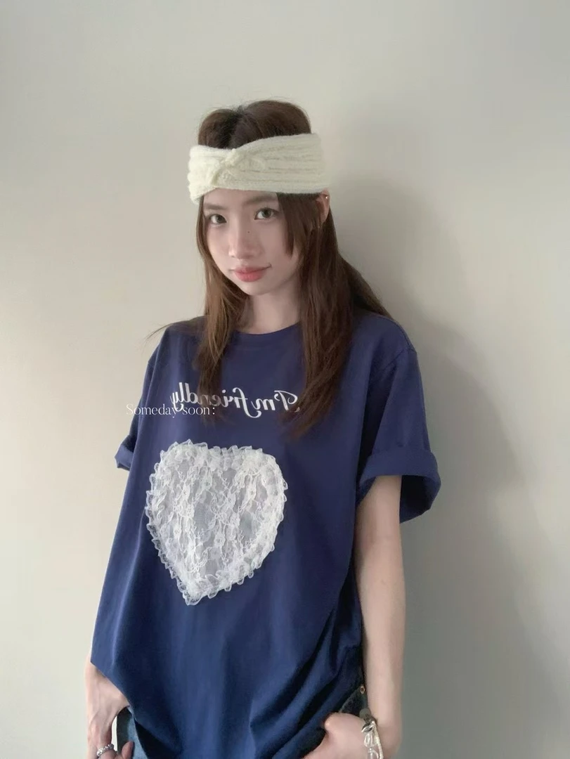 Someday爱心蕾丝短袖T恤