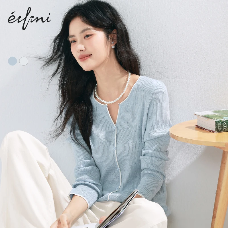 伊芙丽坑条针织开衫女2025夏季春游欧若假日风毛衫1G2930541