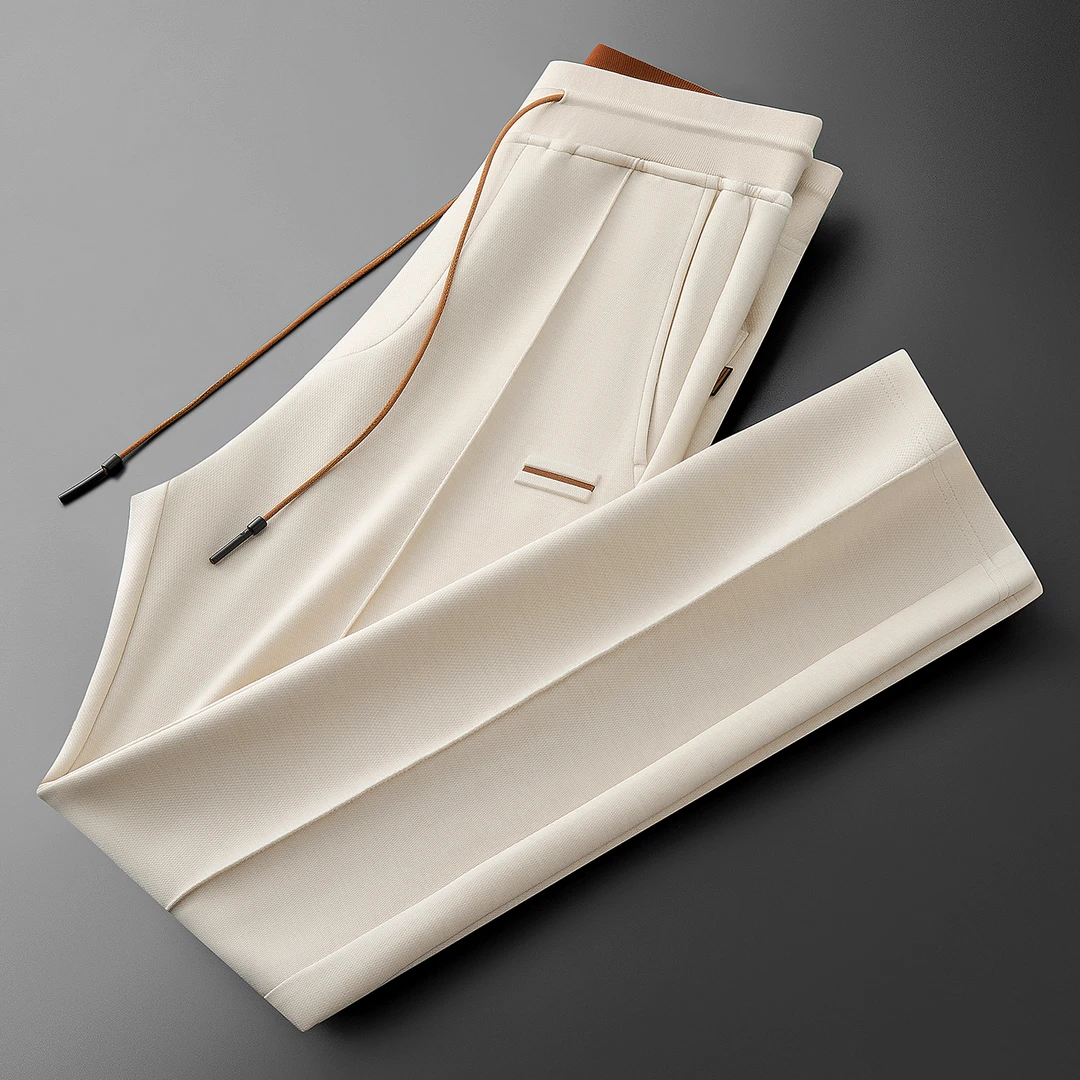 秋冬季轻奢意式老钱风空气层时尚运动裤子男士纯色直筒商务休闲裤