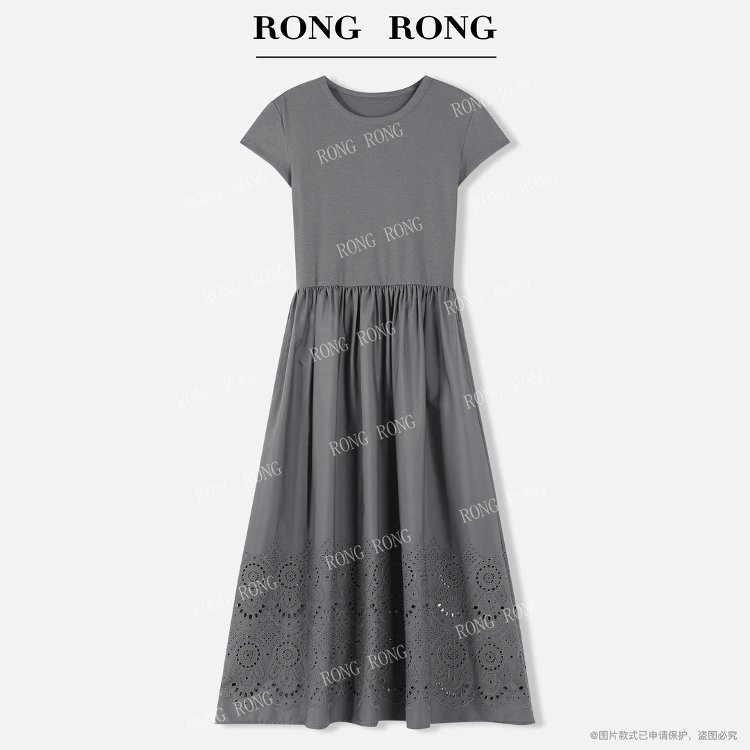 溶溶【情诗章序】RONGRONG 圆领针织坑条重工镂空刺绣连衣裙F-Z0364