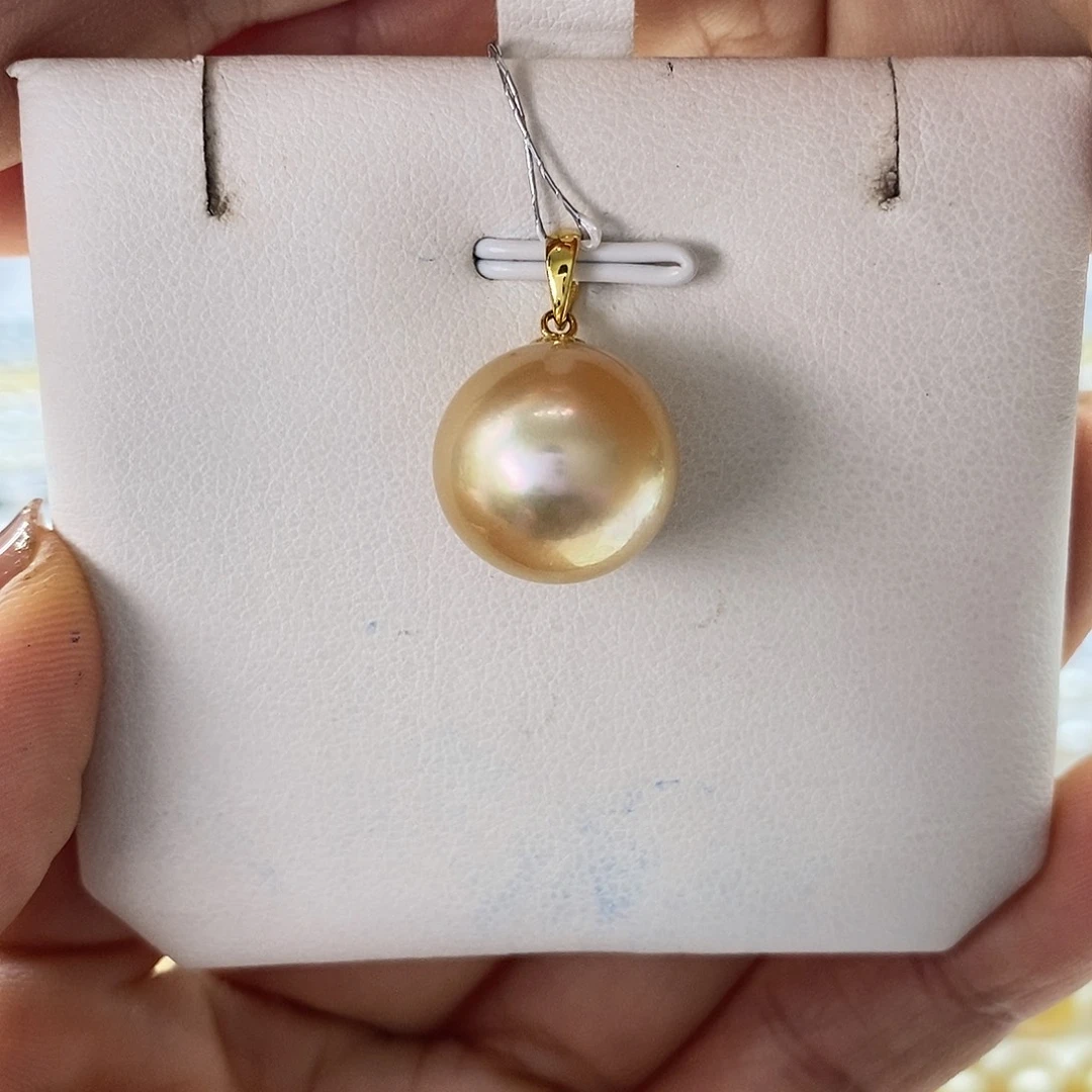海水珍珠吊坠(不含链)18K金镶嵌南洋金珠14-15m m