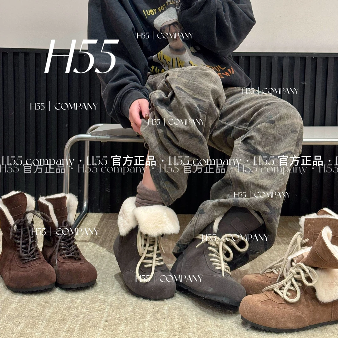 H55女鞋小熊拳击手工装风冬季加厚新雪地绑带拳击靴60-2925-Huang