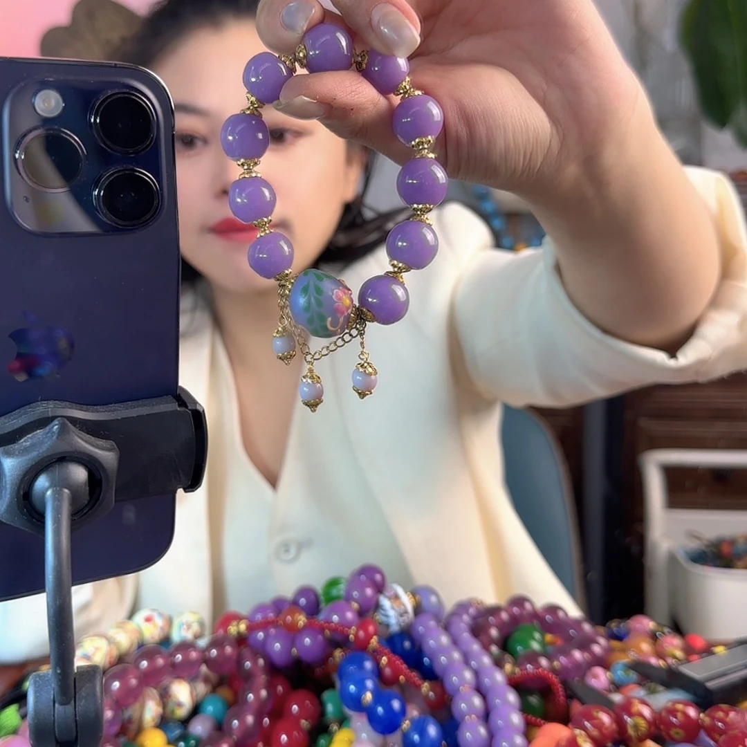 玻璃颈饰A**o老琉璃紫色手串