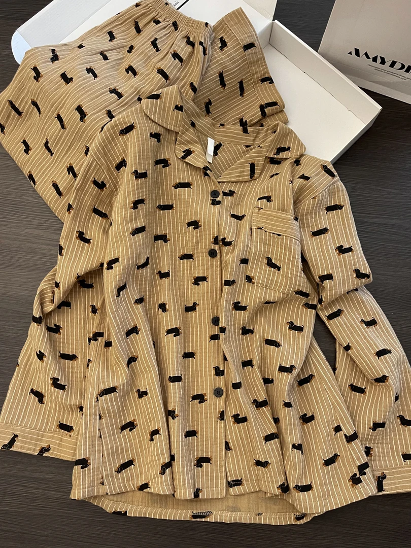 【DMXJ大梦想家】韩版小狗卡通德绒睡衣女秋冬季保暖加厚家居服套装