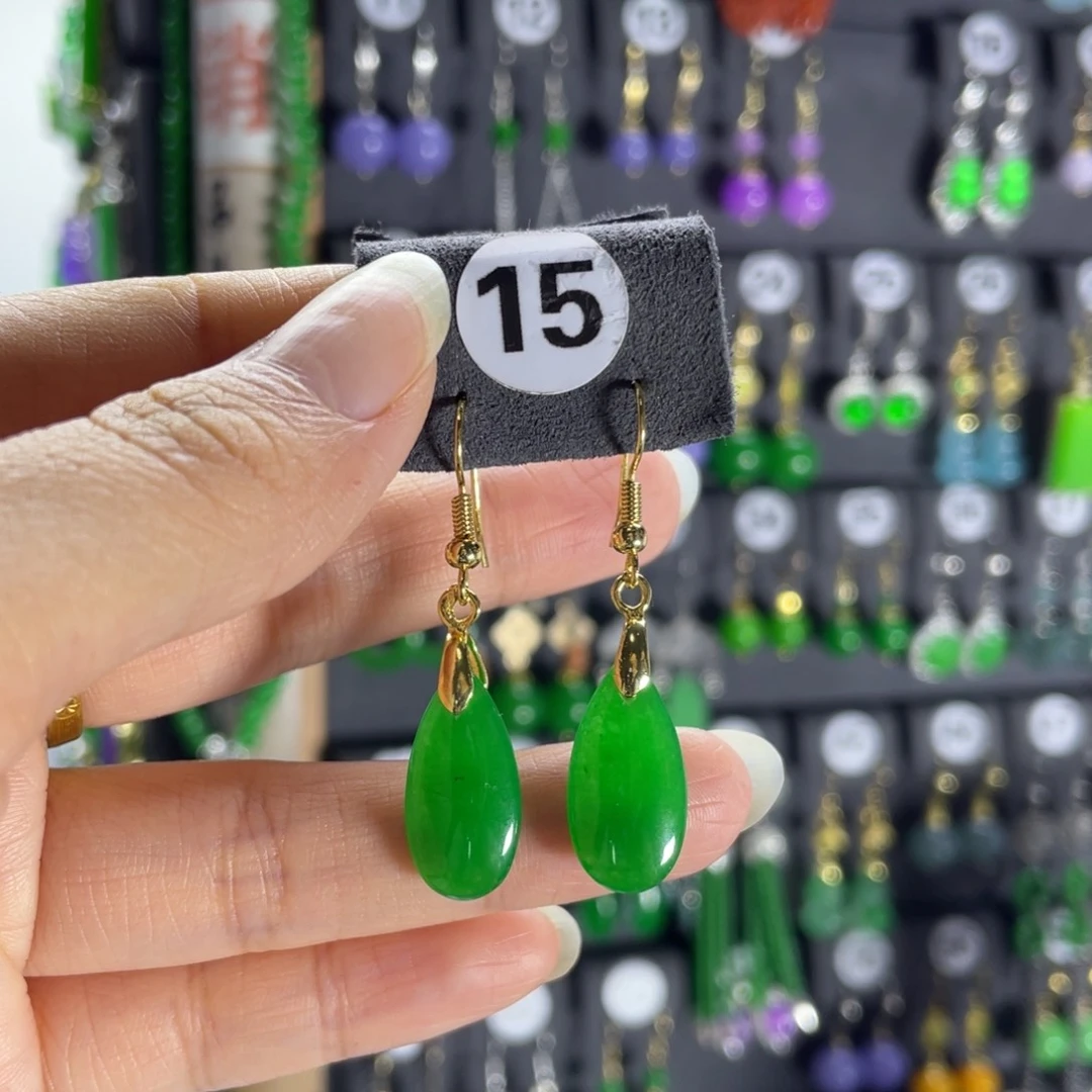 银S925镶嵌翡翠耳饰15