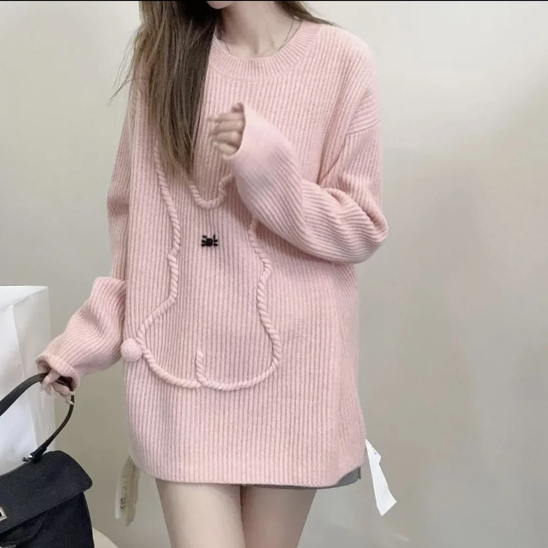 【百分百山羊绒】轻奢241517-100羊绒甜美温柔风小兔子图案套头衫