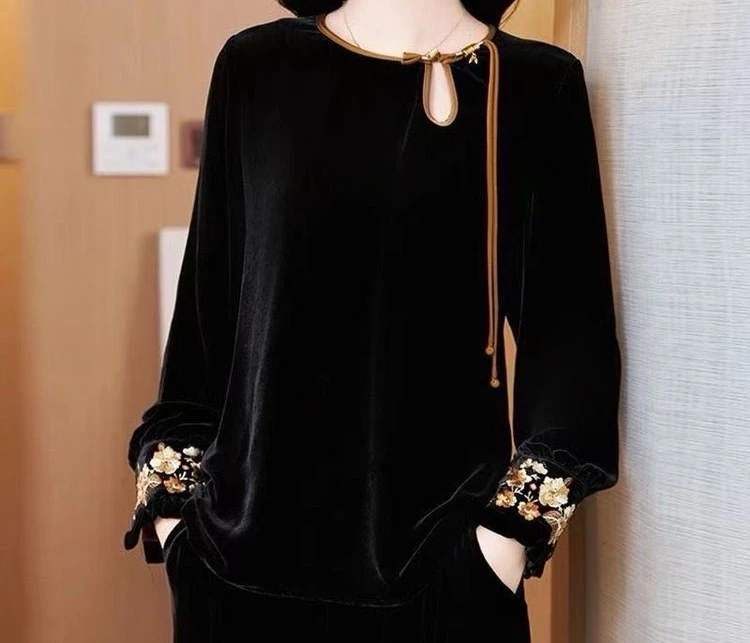 星光高定新中式重工刺绣丝绒百搭显瘦上衣242号
