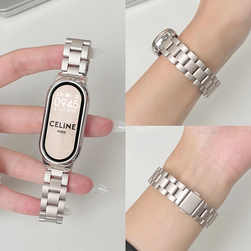 适用小米手环10/9金属表带三株钢带手环8表链男生女生女款情侣