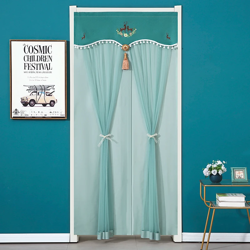 夏季防蚊门帘免打孔伸缩杆魔术贴防蚊隐私门帘蕾丝纱帘卧室隔断帘