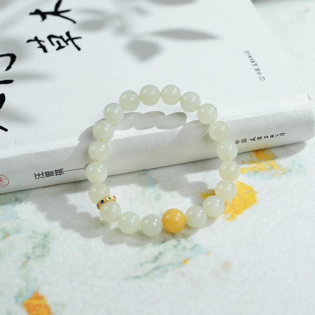 【睿泽&小池专属】S925和田玉蜂蜜水搭蜜蜡手串 8-9mm KS0040141