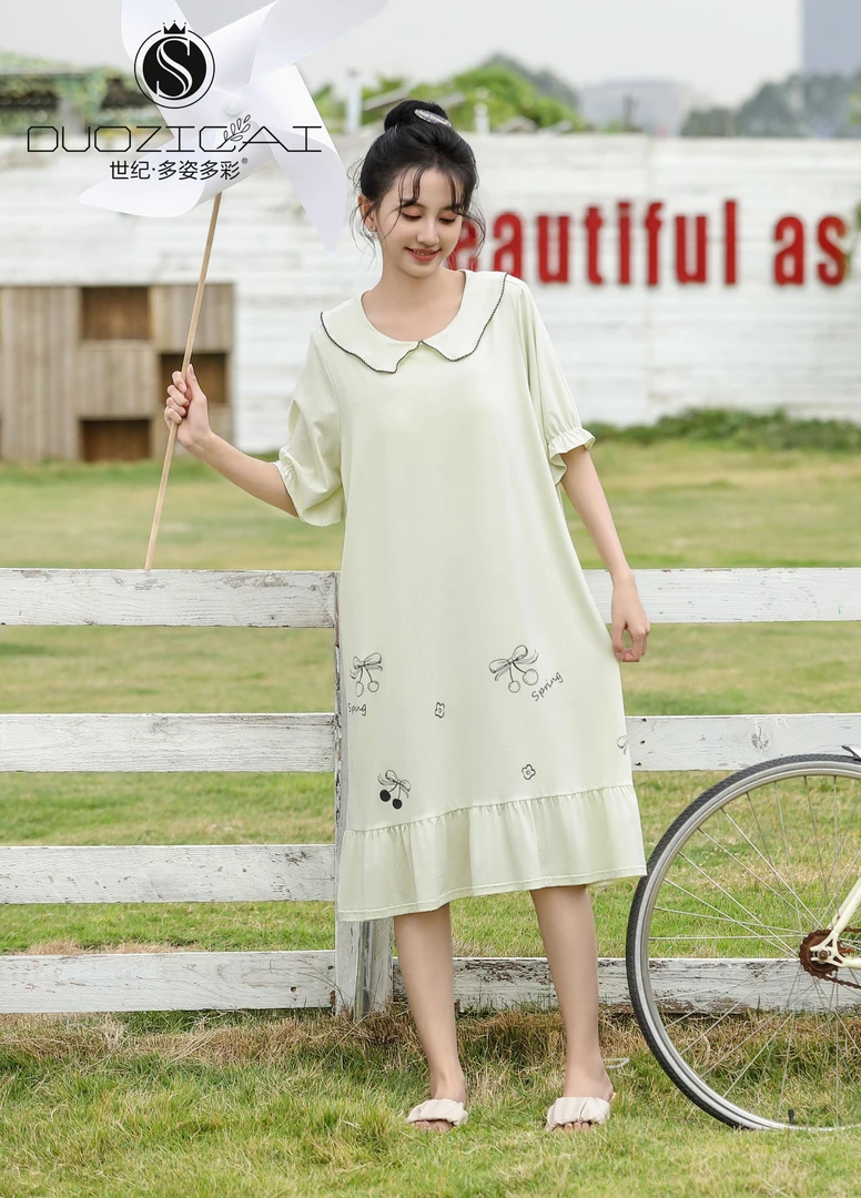纯棉睡裙长裙睡衣短袖女夏季薄款家居服新款可外穿小清新公主领