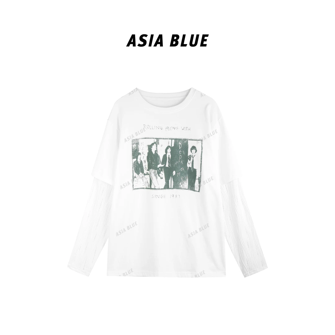 【TOGETHER】· 欧气 ·2025夏季新款字母印花假两件长袖T恤W8928