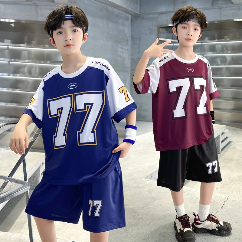 男童夏款球服运动套装2025新款速干夏季男孩帅气宽松中大童两件套